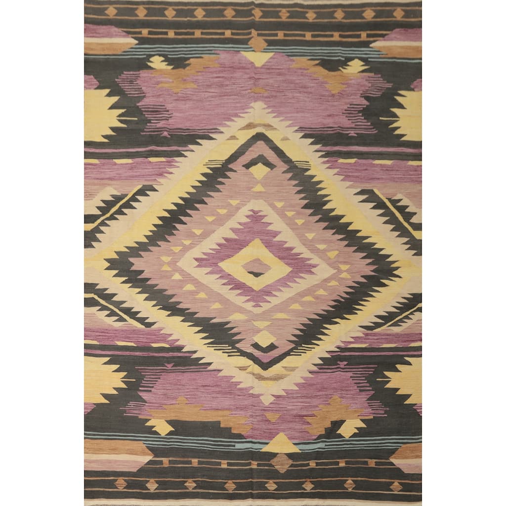 Hand Woven Oriental 100% Wool Carpet Southwestern Tribal Purples Kilim Area Rug - 11' 11'' X 8' 7''