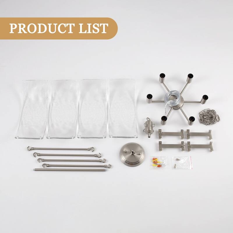 19.68 in. Modern 6-Light Dimmable Drum Candle Chandelier with Ripple Glass Shade