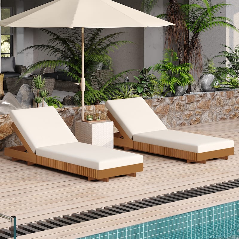 Christopher Knight Home - Gimmie Lounge Chaise Set Solid Acacia Wood with Waterproof Cushion & Adjustable Backrest