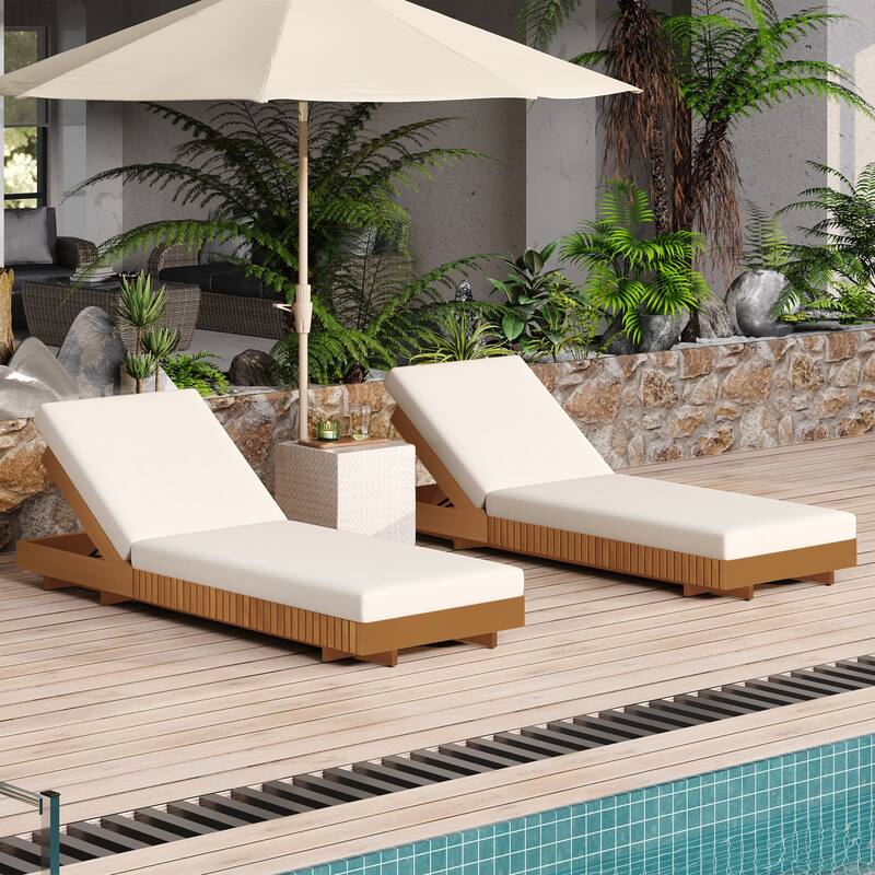 Roomfitters Outdoor Acacia Wood Chaise Lounge with Solid Wood Frame - Cream