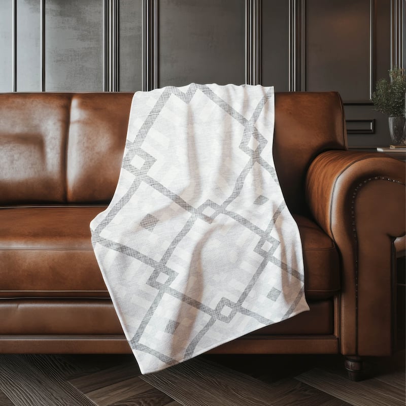 Premium Machine Washable Contemporary Geo Sherpa Throw Blanket - Silver - 4'2" x 5'10"