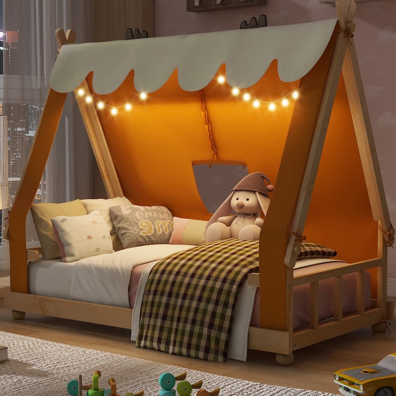 Whimsical Tent House Bed with Lights and Skylight by Harper&Bright Designs