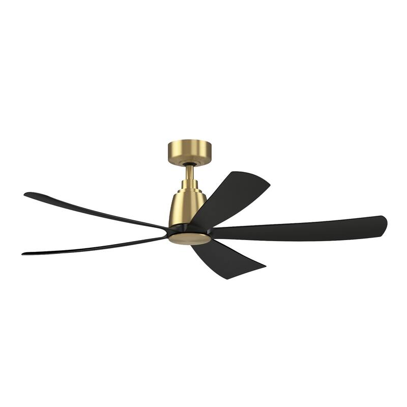Fanimation Kute5 52 inch Indoor/Outdoor Smart Ceiling Fan with Remote - Brushed Satin Brass & Black - Remote