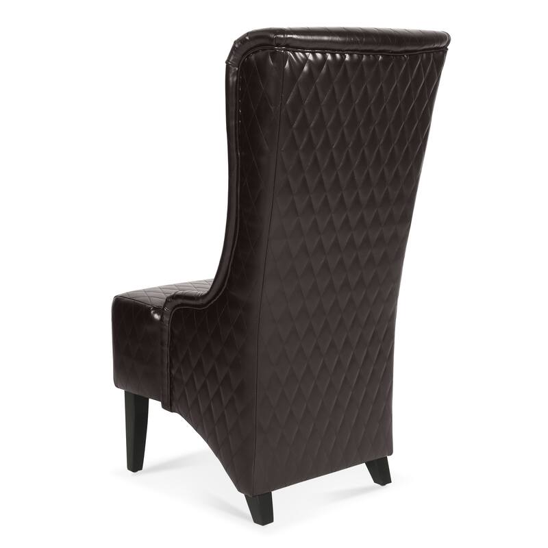 Faux Leather Wingback Chair with Wooden Legs and High Back Support