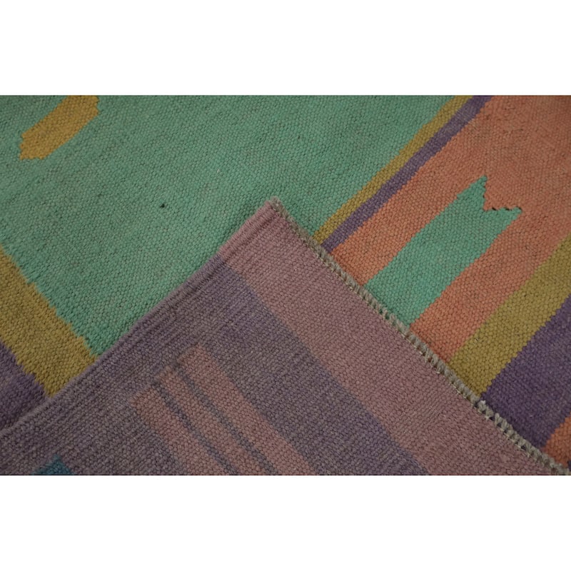 Hand Woven Oriental 100% Wool Carpet Southwestern Tribal Green Kilim Area Rug - 9' 8'' X 8' 9''