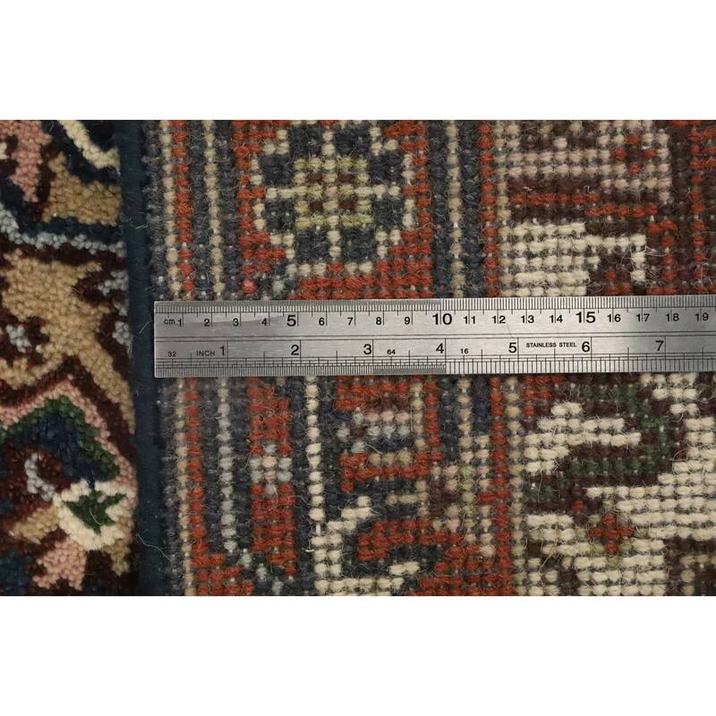 Hand Knotted Oriental 100% Wool Carpet Traditional Geometric Navy Blue & Blues Heriz (serapi) Runner Rug - 8' 4'' X 2' 5''