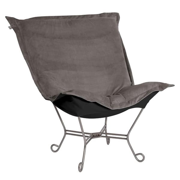 slide 2 of 2, Allan Andrews Scroll Puff Chair with Titanium Frame, Bella Collection Pewter