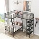 preview thumbnail 10 of 10, L-Shaped Metal Twin Over Full Bunk Bed with Twin Size Loft Bed and Four Built-in Shelves in Black