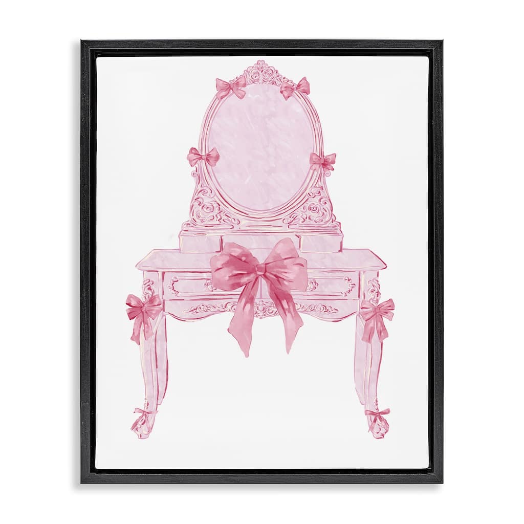 Stupell Lovely Pink Vanity with Bows Framed Floater Canvas Wall Art Design By Ziwei Li