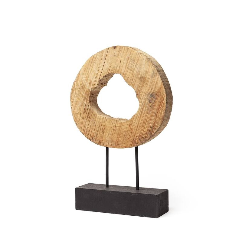 Natural Wood Disc Sculpture - 4"W x 13"D x 19"H