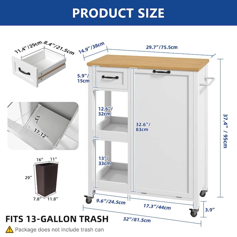 Moasis Kitchen Island Cart on Wheels with Trash Can Storage Cabinet