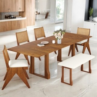 Rectangular 6-Piece 82inch Extendable Dining Table Set with 4 Chair and ...