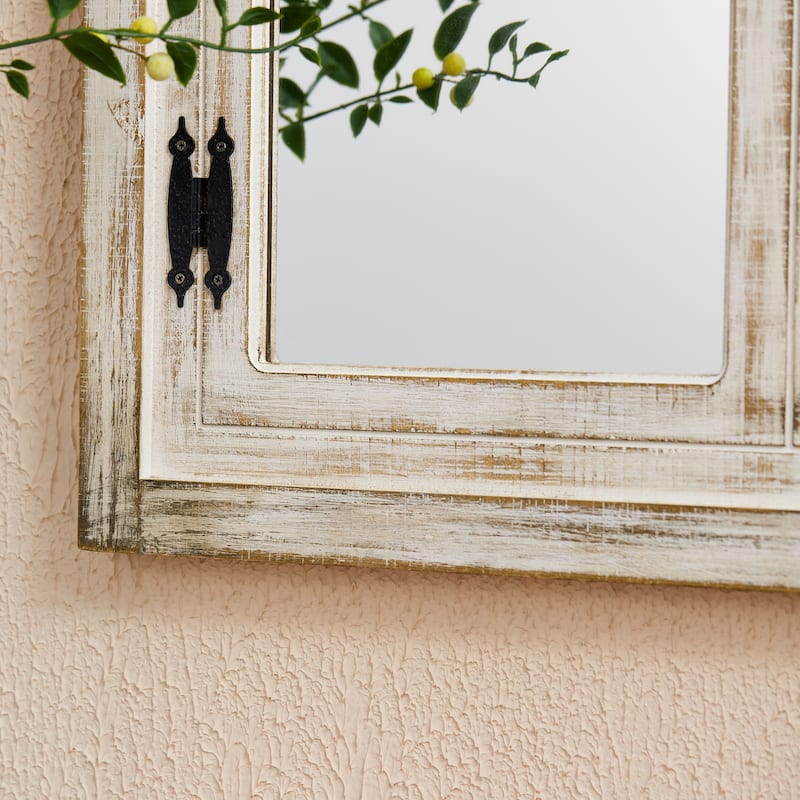 Glitzhome 31.5"H Oversized Farmhouse Wood Frame Accent Window Wall Mirror
