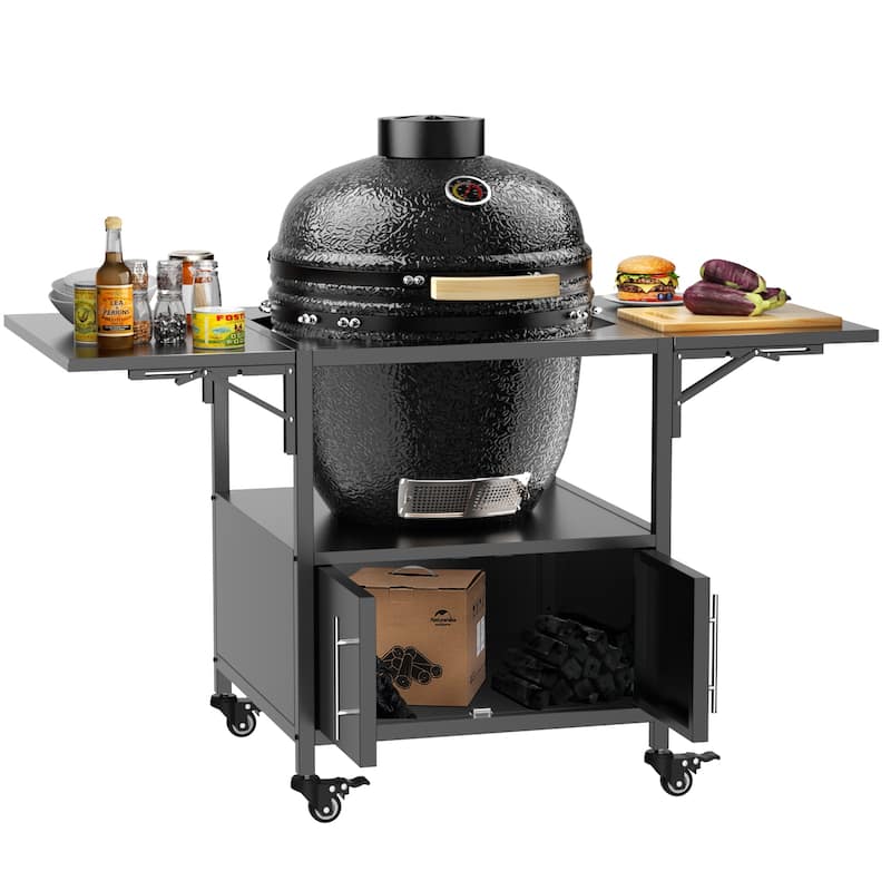 Outdoor Grill Table for Big Green Egg BBQ with 2 Folding Panels - 59.2” x 27.6” x 30”