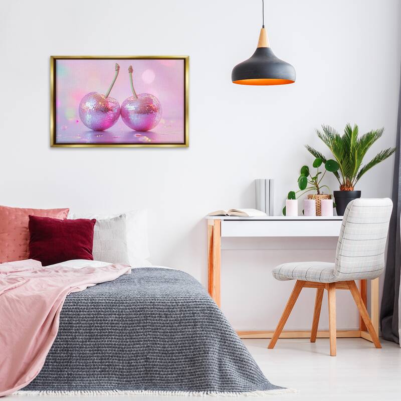 Stupell Pastel Shine Disco Cherries Framed Floater Canvas Wall Art Design By LSR Creative Studio