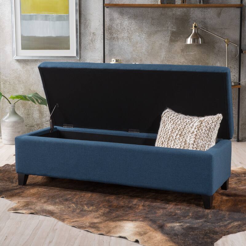 50.5 Inch Storage Ottoman Bench Rectangular Ottoman Foot Rest with Hinged Lid and Solid Wood Legs, Modern Entryway Bench
