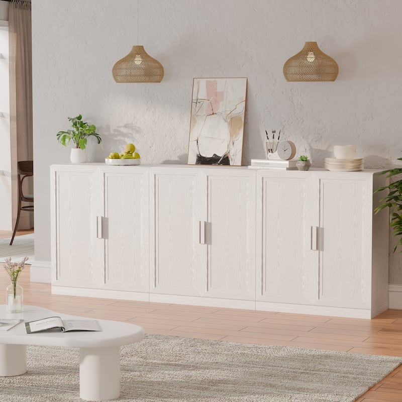 3-Set Wooden Door Sideboard Buffet Storage Cabinets with Adjustable Shelves - 93"Lx36"H - White