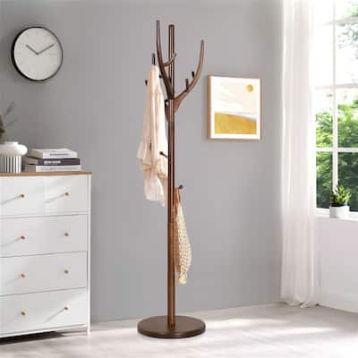 Adjustable Tree-branch Coat Rack Freestanding, Rubberwood Coat Tree - 16.54"Dia. x 71.65"H