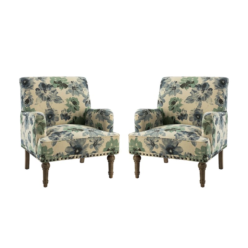 Pavia Traditional Floral Fabric Design Upholstered Accent Armchair with Nailhead Trim Set of 2 by HULALA HOME