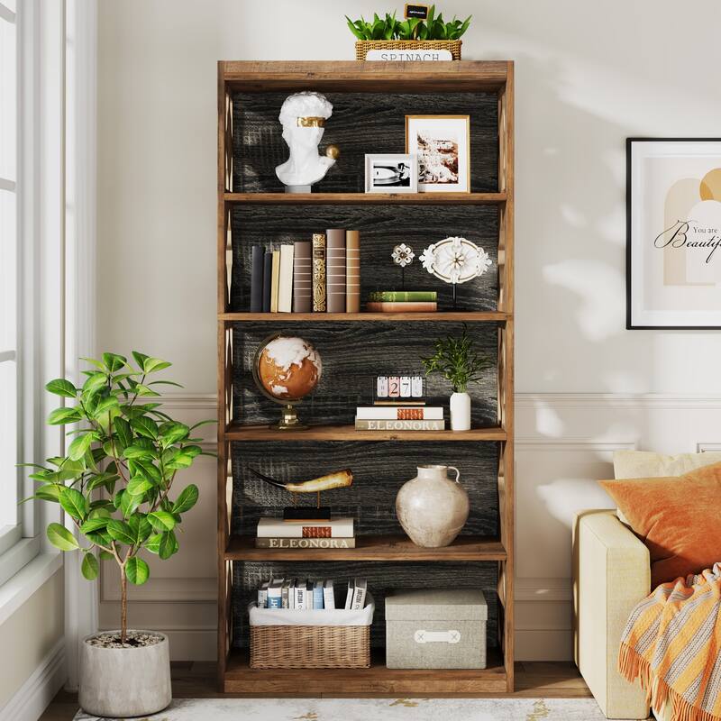 6 Tier Bookshelf and Bookcase, 70 Inch Wooden Display Shelving Unit for Living Room /Bedroom - 11.81"D x 31.5"W x 70.47"H