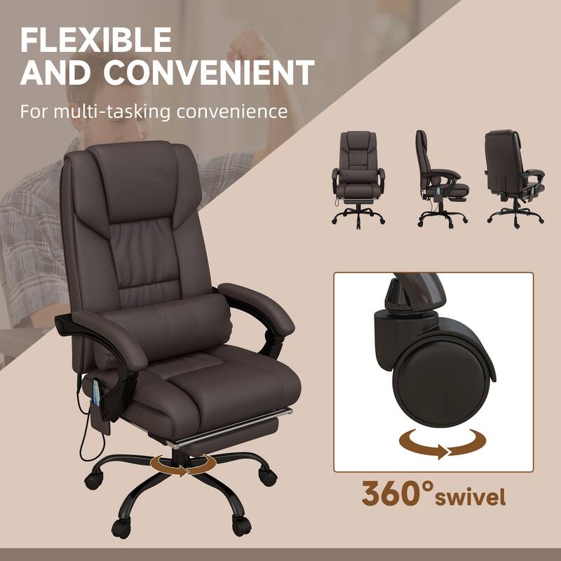 Adjustable Height Massage Office Chair Computer Task Chair, Leather Ergonomic Chair Executive Chair with Footrest