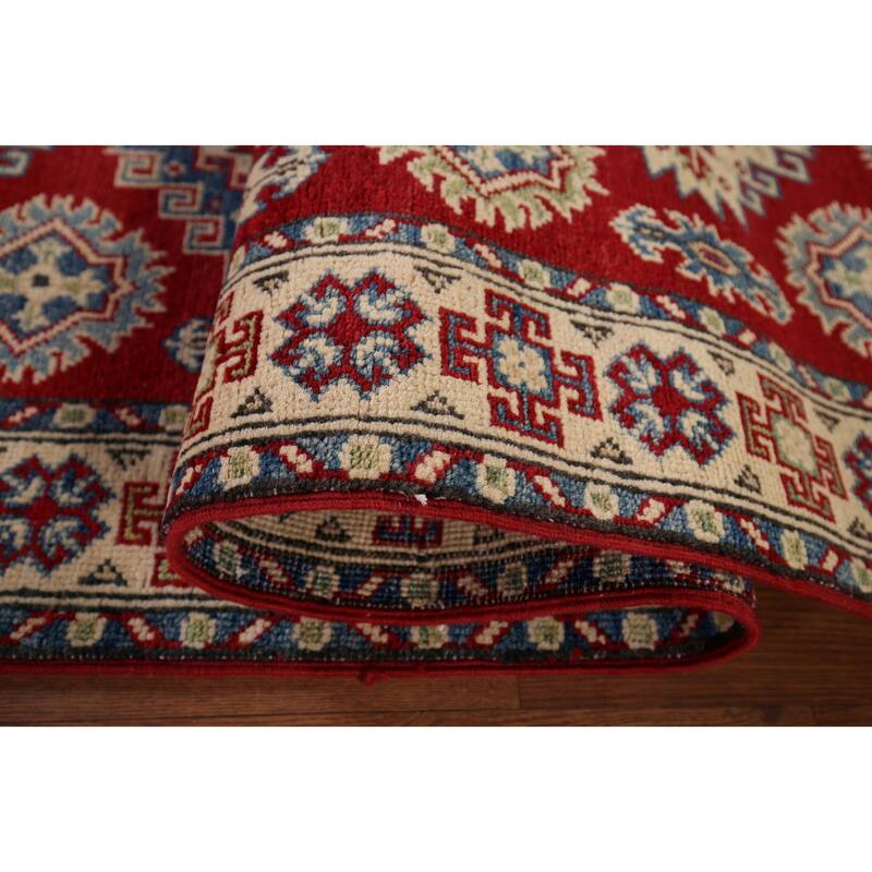 Red Kazak Runner Rug Handmade Wool Carpet - 2'6" x 16'3"