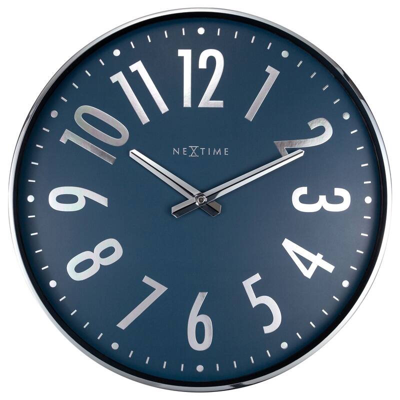 Alchemy 16 Inch Metal Wall Clock with Shiny Numbers - Blue