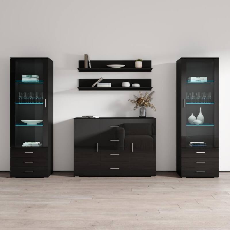 Soho 3 Modern Wall Unit Entertainment Center with LED Lights - Black