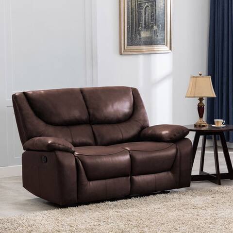 Contemporary Top Grain Leather Upholstered Reclining Loveseat