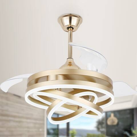Cusp Barn 42'' Retractable Ceiling Fan with Lights and Remote Modern 6 Speeds LED Ceiling Light