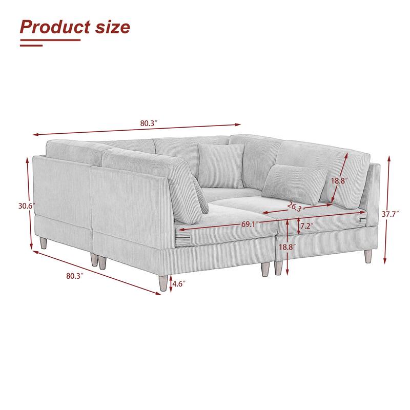 Multi-Combination Couch Modular Corduroy Sectional Sofa