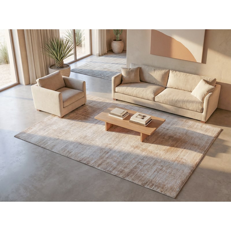 EXQUISITE RUGS Stone Wash Gazni Hand-loomed Wool/Bamboo Silk Terracota/Silver Area Rug.