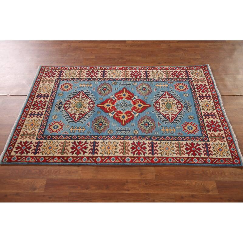 Blue Kazak Oriental Accent Rug Handmade Wool Carpet - 3'3"x 4'11"