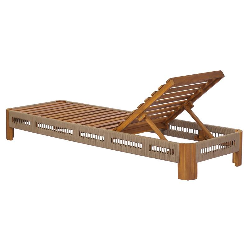 Christopher Knight Home - Delacroix Acacia Wood Outdoor Chaise Lounge with with Adjustable Backrest, Handwoven Rope Accents