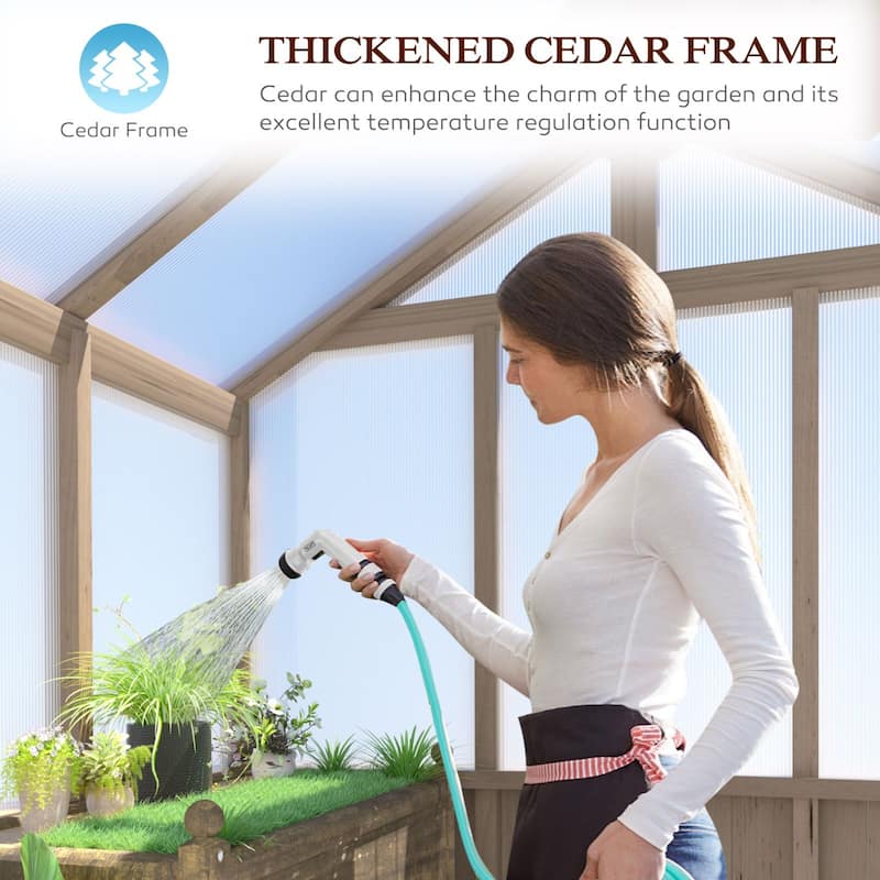 VEIKOUS Walk-in Wooden Greenhouse for Outside, Garden and Backyard, Light Mocha Brown