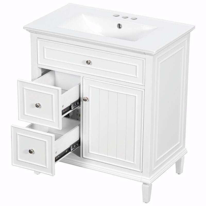 30 Inch Bathroom Vanity with Sink, Modern Vanity Cabinet with One Flip Drawer and Two Storage Drawers