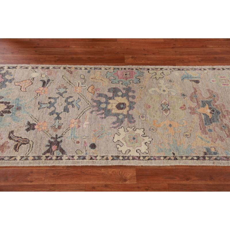 Hand Knotted Oriental 100% Wool Carpet Transitional Floral Beige & Ivories Oushak Runner Rug - 13' 8'' X 2' 7''