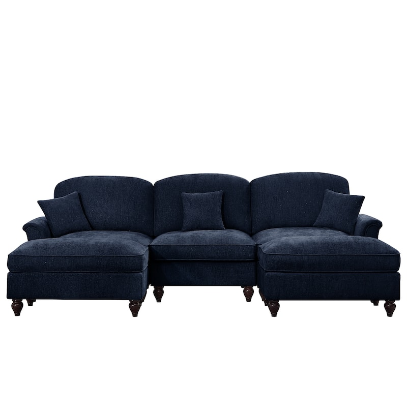 GDFStudio - Classic Modular U-Shaped Chenille 107" Sectional Sofa with Ottomans