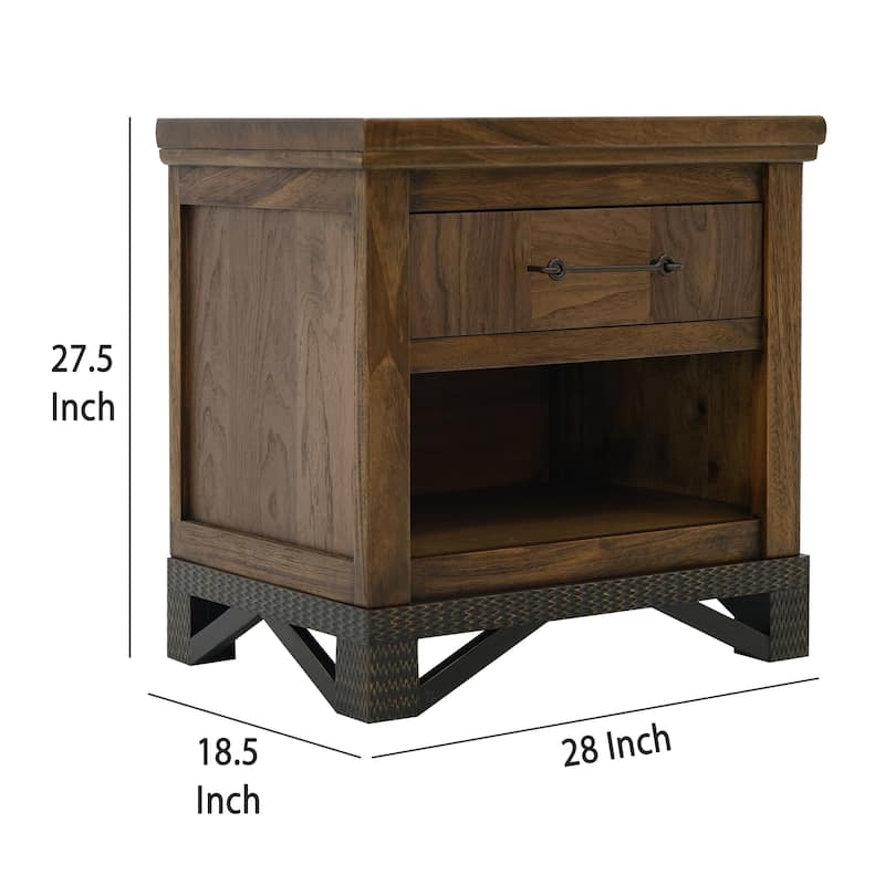 Ally Nightstand, 1 Drawer and Bottom Shelf, Walnut Brown Parota Wood