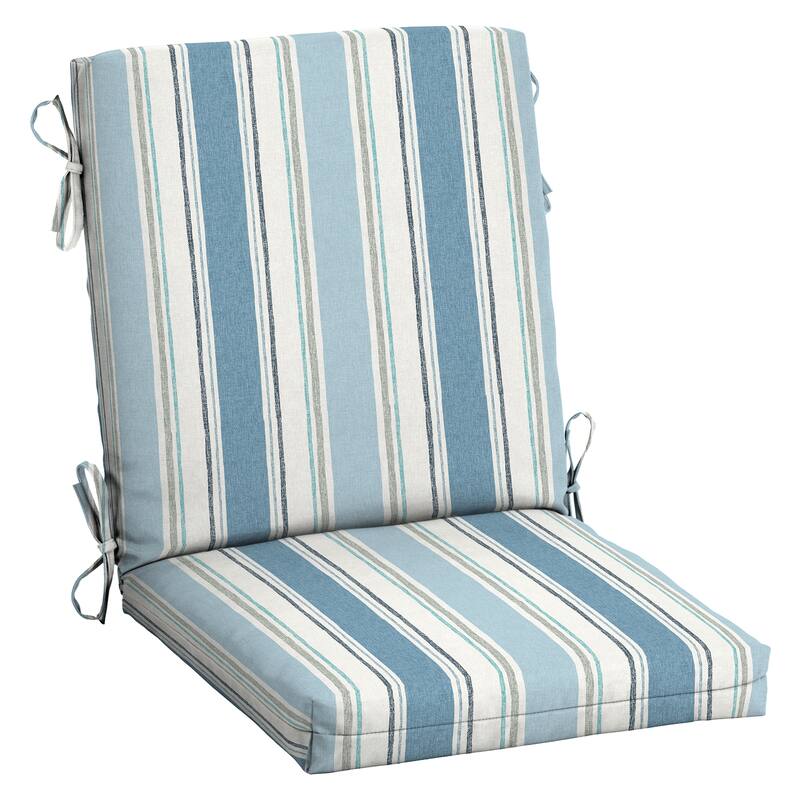ARDEN Outdoor Midback Chair Cushion, 18 x 16.5 - French Blue Linen Stripe