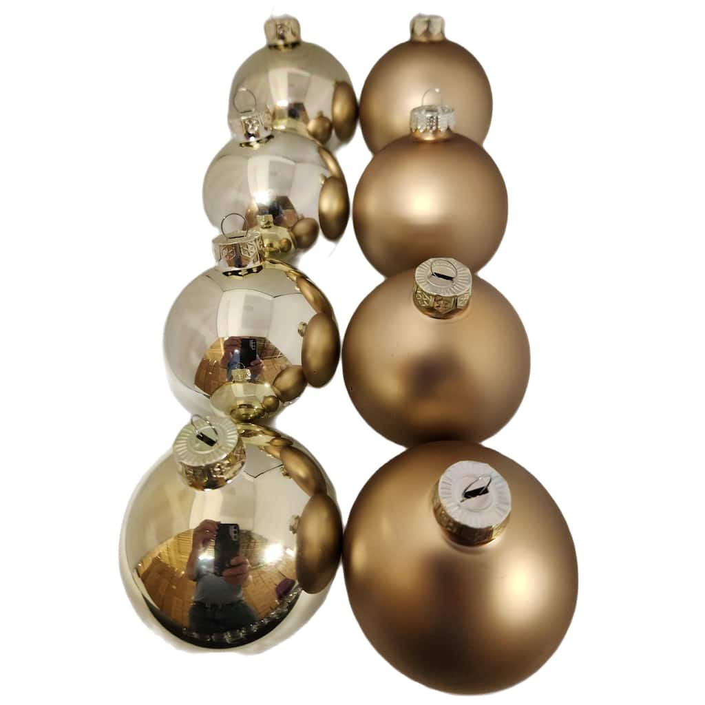 2-Finish Glass Christmas Ball Ornaments - 3.25" (80mm) - Gold - 8ct