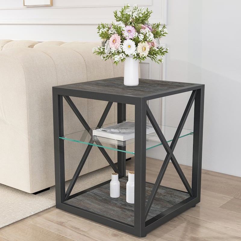 Modern Industrial Side Table with Versatile Storage and Durable Construction - Wood