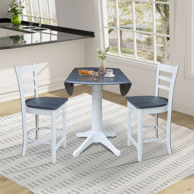 42" Round Top Dual Drop Leaf Pedestal Table with Stools