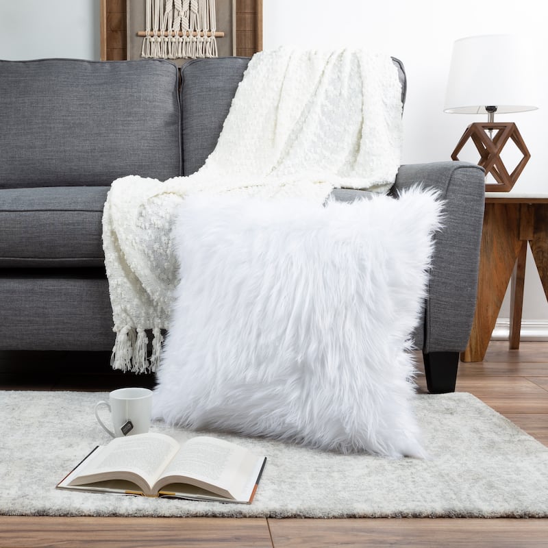 Hastings Home 22-Inch Square Faux Fur Pillow