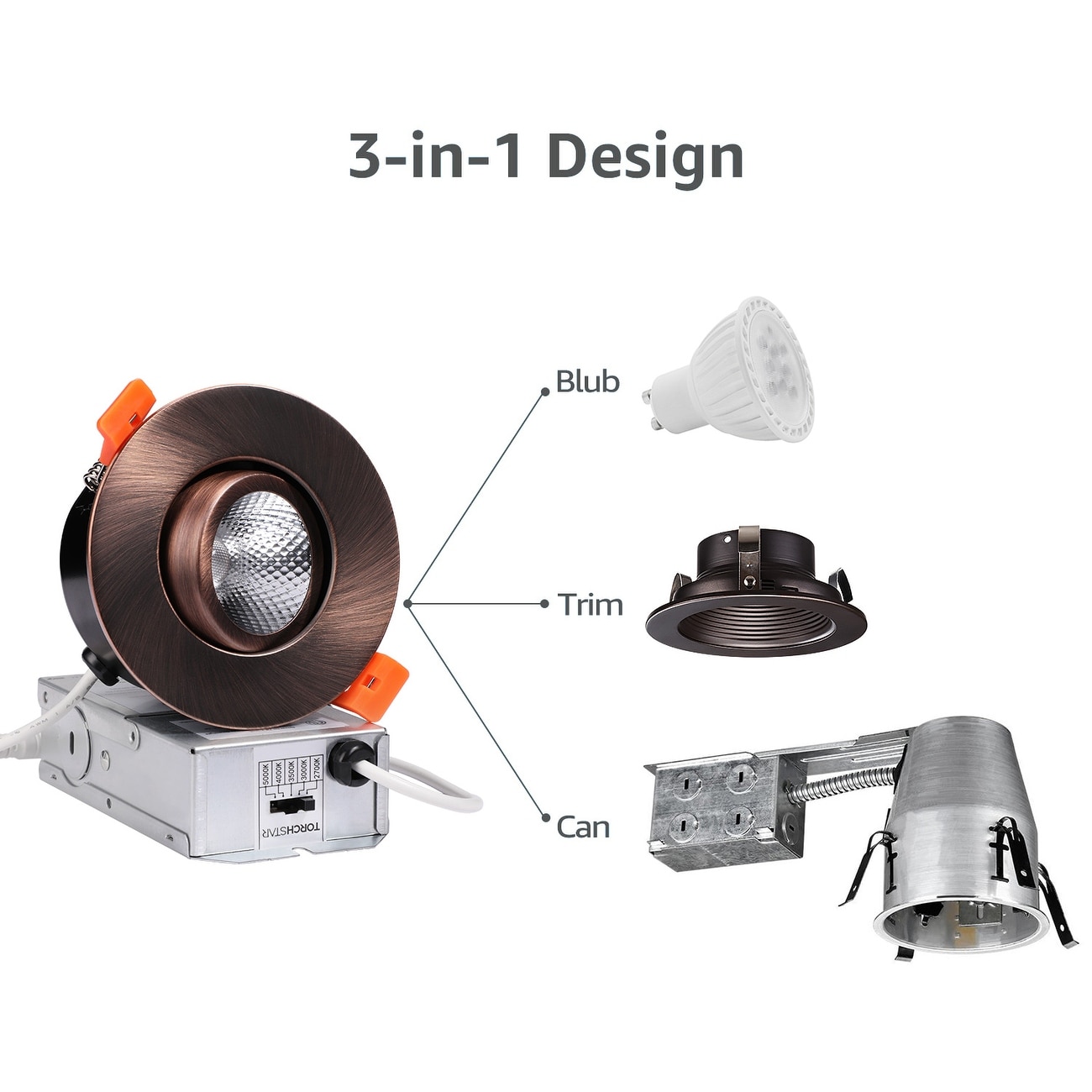 TORCHSTAR Inch 5CCT Gimbal Recessed Lighting, Dimmable Swivel Downlight, Oil  Rubbed Bronze, Pack of On Sale Bed Bath  Beyond 36155065