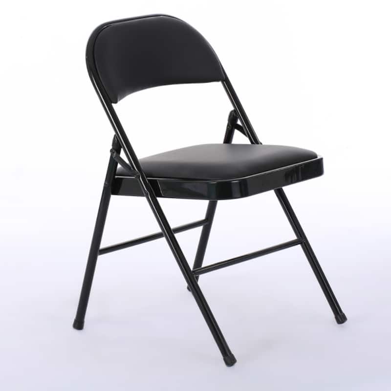 4pcs Elegant Foldable Iron & PVC Chairs for Convention & Exhibition Black - 15.75"L x 17.72"W x 30.71"H