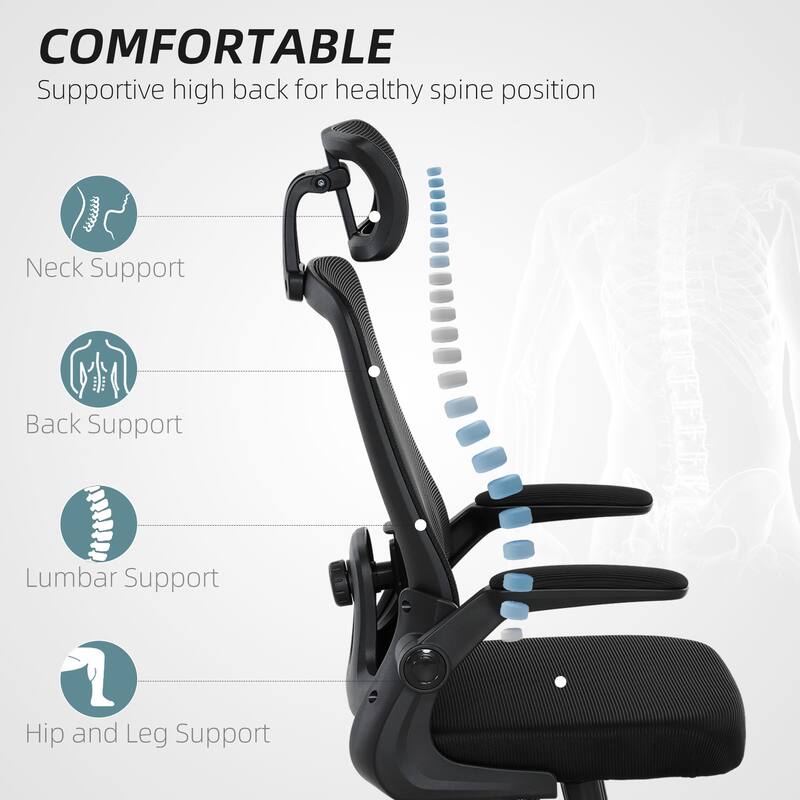Swivel Height Adjustable Mesh Office Chair with Lumbar Support and Headrest Flip-Up Armrests - 24.4" W x 24.4" D x 43.3" -50" H