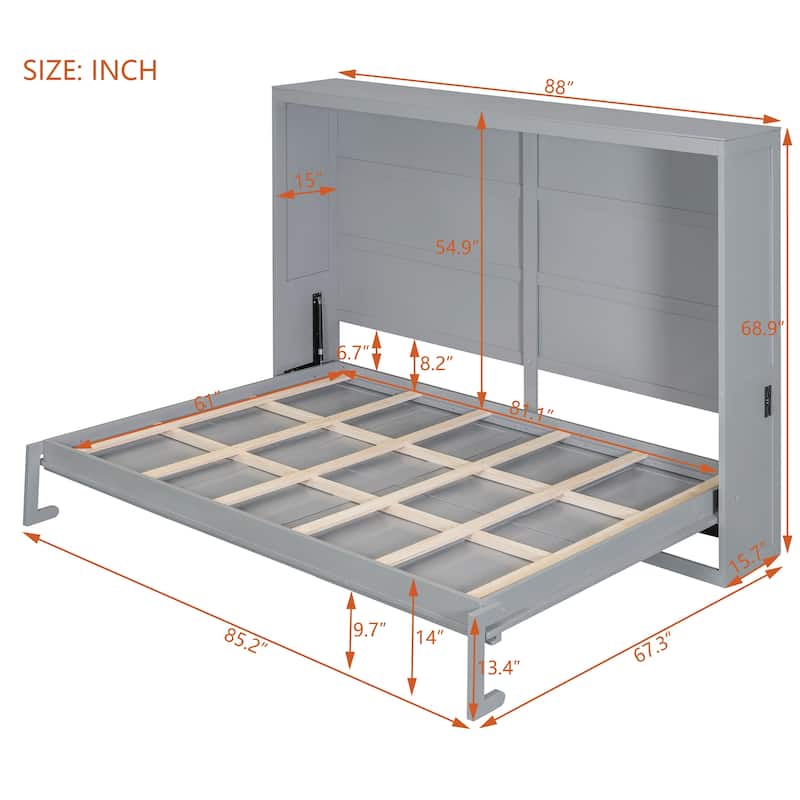 Queen Size Murphy Bed Cabinet,Space Saving Foldable Wall Bed with Rattan Design, Dual-Piston Mechanism