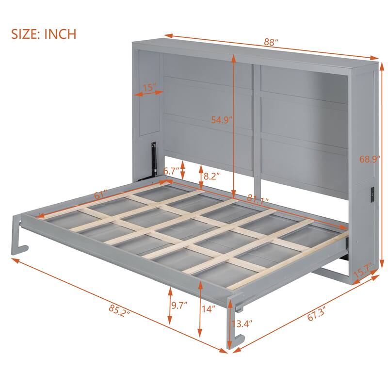 Space-Saving Queen Murphy Bed with Cabinet, Foldable Wall Bed, Durable Wood Frame & Comfortable Mattress Support
