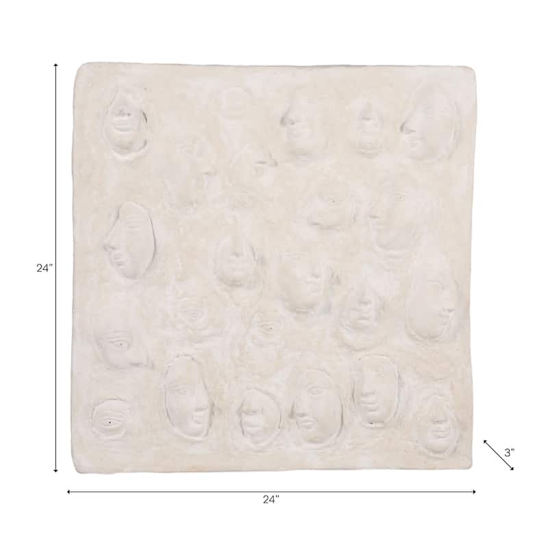 Canvas Wall Art Textured 3D Relief Face Design - 24" White